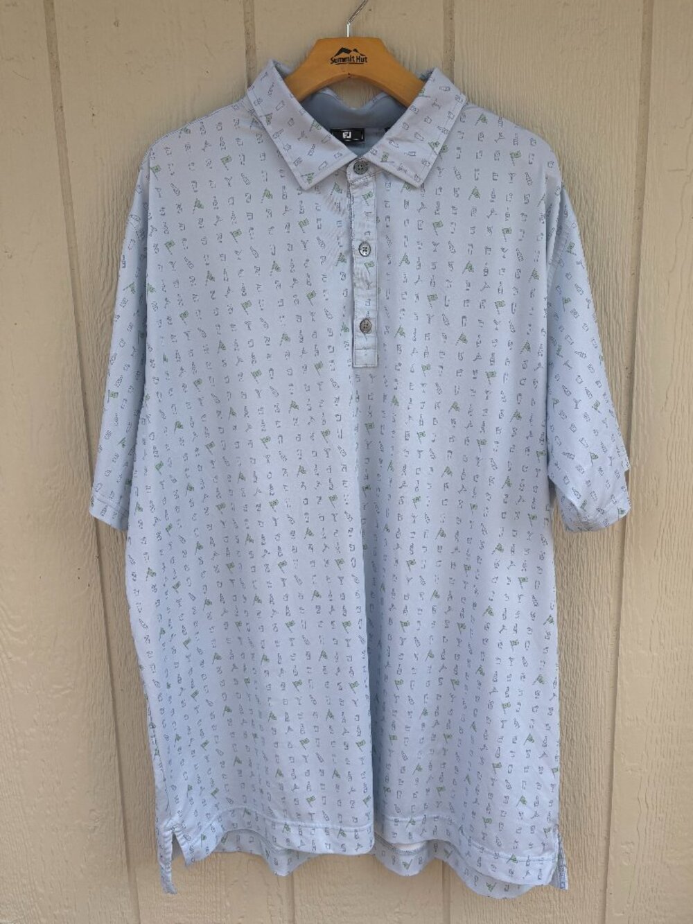 FootJoy Golf Lisle Polo Shirt Men's XL Light Blue 19th Hole Print Stretch Summer